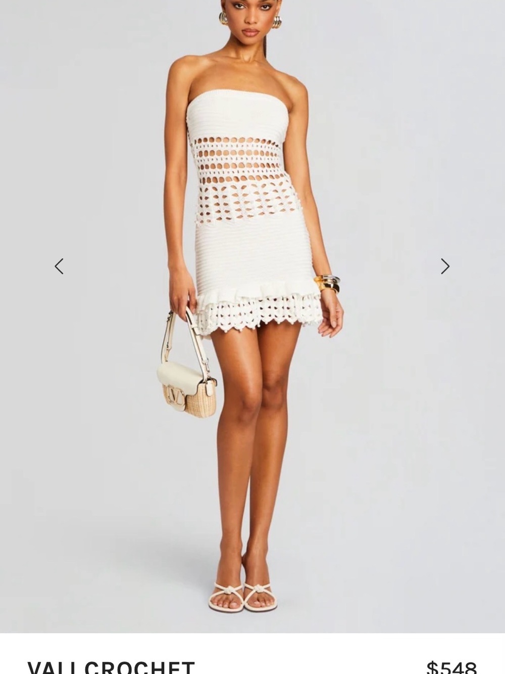Retrofete Cream Crochet Strapless Mini Dress